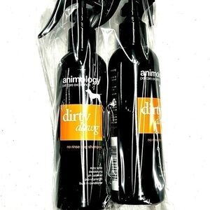 Animology dirty dawg no rinse premium dog shampoo spray.  2 8.4oz bottles. New.
